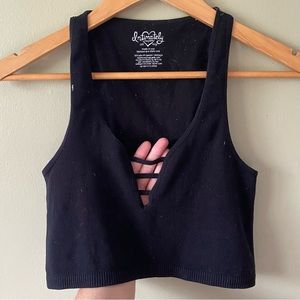 Free People Ribbed Strappy V Neck Sleeveless Tank Top Crop Top Lounge or Layer